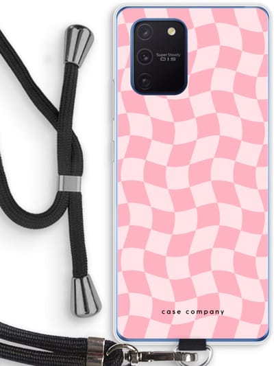 Case Company® - Hoesje met koord geschikt voor Samsung Galaxy Note 10 Lite hoesje met Koord - Grid Roos - Telefoonhoesje met Zwart Koord - Bescherming aan alle Kanten en Over de Schermrand