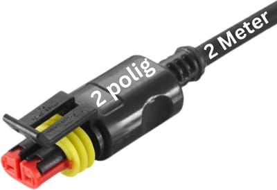 Kalitec SuperSeal 2-polig met aangegoten 2 meter PUR kabel 2x0,75 mm² zwart I geassembleerde kabel met stopcontact I stopcontactbehuizing waterdicht IP67 I voorgemonteerde kabel aansluitklaar