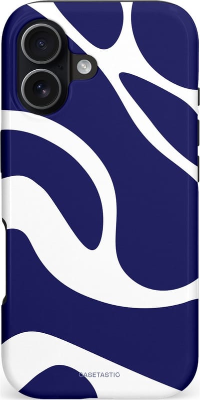 Casetastic hoesje geschikt voor Apple iPhone 17 - MagSafe - Dubbellaagse bescherming - Zeebries Golven - Fashion Case - Donkerblauw Wit