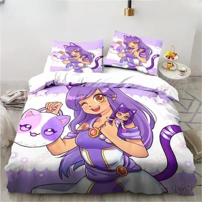 Nieuwste Cartoon Spel Schattige Aphmau met Vleugels Beddengoed Set Laken King Size Twin Size Dubbel Maat Kinderbed Set Microvezel of Heavy-duty Polyester EU Single 135x200cm