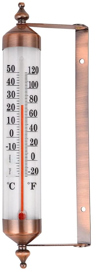 GELLDG Tuinthermometer - Buitenthermometer met Bronsafwerking - Wandmontage Thuisgebruik - Geschikt voor Tuin, Serre en Garage - Metalen Behuizing - Eenvoudig Op te Hangen