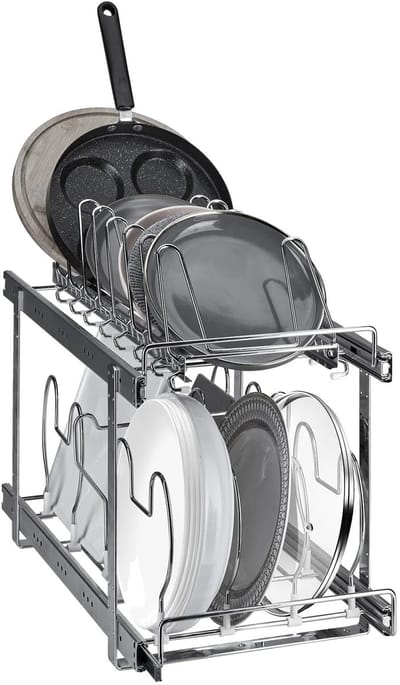 Allero Pannenrek - Tweelaags - Uitschuifbare Lades - Borden - Snijplanken - Keukenrek - Zilver - Kastorganizer - 32x57,9x80cm