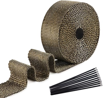 Dailygoods - Ilauke 5M*50mm hittewerend uitlaatband, uitlaat afdichtband met 10 roestvrijstalen kabelbinders, zwart – Hoge temperatuurbestendig tot 1200°C voor motorfiets, auto, tractor en meer