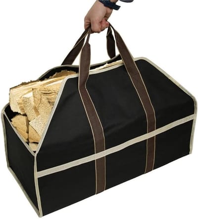 Brandhout Opbergtas - Hout Drager - Open Haard - Grote Capaciteit - 66 x 32 x 45.5 cm - Zwart