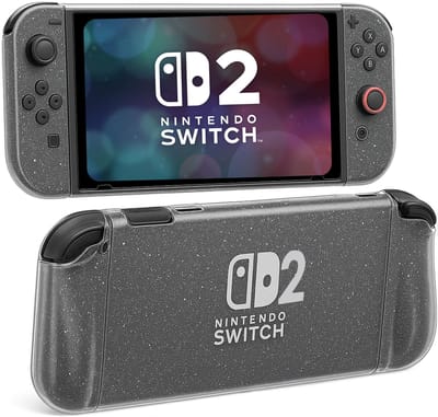 Hoesje Geschikt voor Nintendo Switch 2 - TPU Back Cover Case - Flexibel en Schokbestendig Materiaal - Ergonomisch Ontwerp - Transparant Glitter