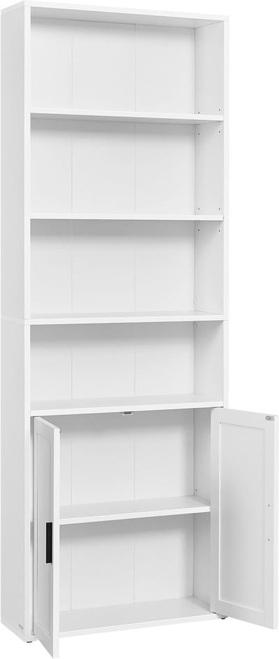 VASAGLE - Kast - Boekenkast - Met 6 Lagen - Staand Open Kast met Deuren - Voor Woonkamer en Kantoor