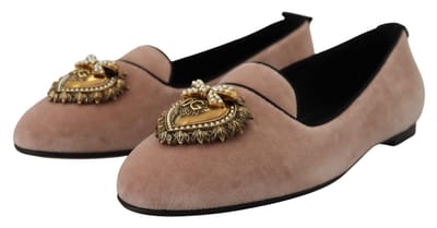 Dolce & Gabbana Roze Velvet Instappers Loafers Flats Schoenen