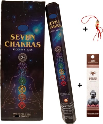 Doos met 120 stokjes - Wierook - Wierookstokjes - Incense sticks - 7 Chakra's + 5 mini wierookstokjes + Gelukspoppetje