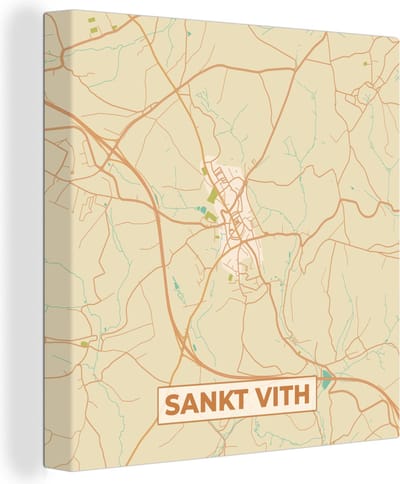 Canvas Schilderij Kaart - Sankt Vith - Stadskaart - België - Plattegrond - 20x20 cm - Wanddecoratie