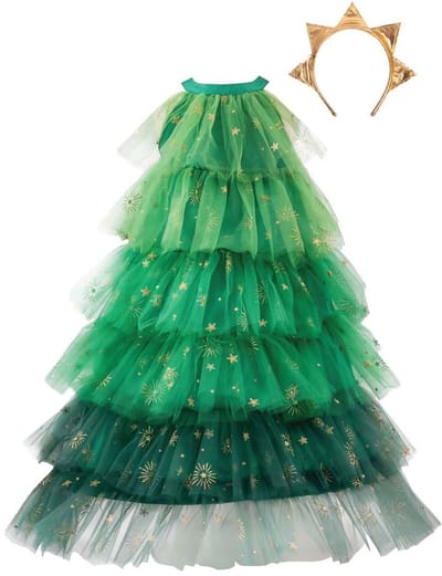Great Pretenders kerstboomjurk kind verkleedjurk met haarband 5-6 jaar.