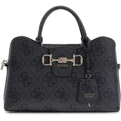 GUESS schoudertas handtas Janie Logo Girlfriend Satchel Coal Logo donkergrijs