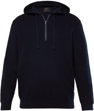 JP 1880 - Heren - Gebreide hoodie capuchon ribgebreid rits - Navy blauw - Maat XXL