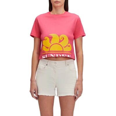 T-shirt Korte Mouw Sundek Cropped With Maxi Logo Print