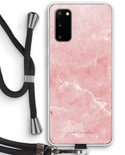 Case Company® - Hoesje met koord geschikt voor Samsung Galaxy S20 hoesje met Koord - Roze marmer - Telefoonhoesje met Zwart Koord - Bescherming aan alle Kanten en Over de Schermrand