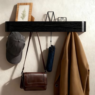 Soontrans Houten Wandgemonteerde Kapstok met Moderne Kapstok met Verborgen Wandhaken, 82 x 10 x 7,5 cm Wandkapstok, Minimalistische Stijl Voor Slaapkamers, Woonkamers en Gangen (Zwart)