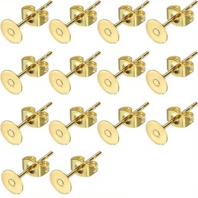 Blanco Oorbel Studs met Stopper 4 mm - RVS Goud - 100 Stuks - Voor Oorbellen & Sieraden Maken