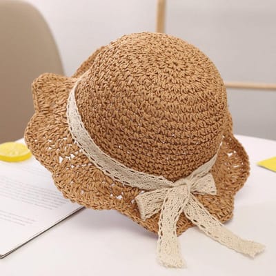 Babyhoed Zomer Zonnehoed Kinder Strohoed Grote Rand Zonbescherming 1-5 Jaar Oud Zomer Vissershoed voor Meisjes 48-53cm brown