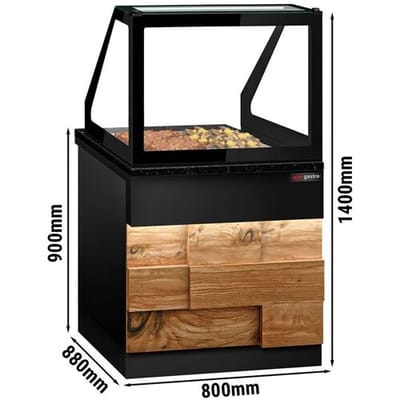 GGM Gastro Warmhaltetheke TORONTO - 800mm - Holzfront - für 2x GN 1/1 - schwarze Granit-Arbeitsplatte Zwart / Bruin
