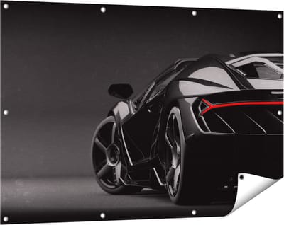 Gards Tuinposter Zwarte Sportwagen Auto - 120x80 cm - Tuindoek - Tuindecoratie - Wanddecoratie buiten - Tuinschilderij