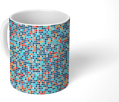 Mok - Koffiemok - Mozaïek - Tegels - Pixel - Patronen - Mokken - 350 ML - Beker - Koffiemokken - Theemok