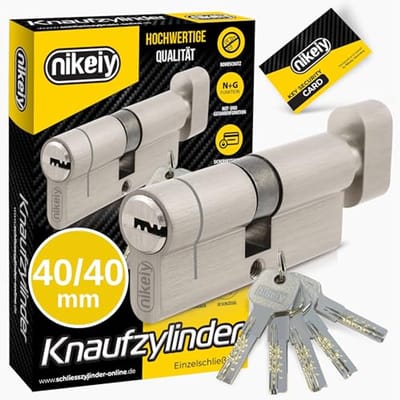 Knopcilinder 40/40 met boorbeveiliging, draaischakelaar voor deurslot, 5 sleutels - 80 mm