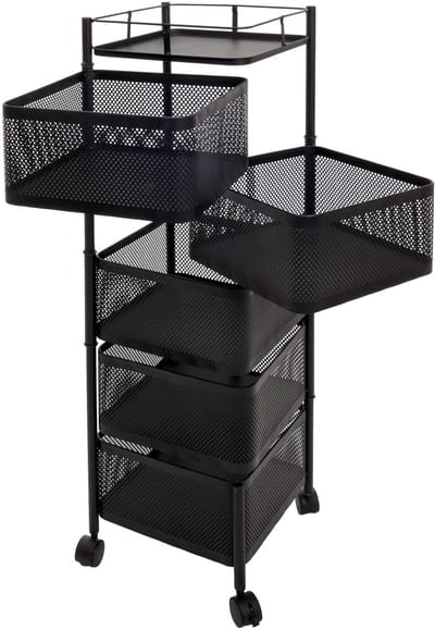 Rollende plank MCW-N52, rollende trolley multifunctionele plank opslag keuken, oprolbare manden draaibaar ijzer 94x30x30cm ~ zwart