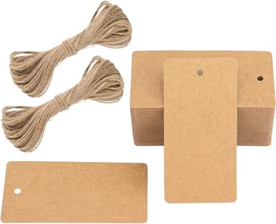 Handgemaakte Papieren Bagagetags, 100 Stuks, 4.5cm x 9cm, Inclusief 30m Jute Touw, Bruin, Perfect voor Reisorganisatie en Gepersonaliseerde Labels