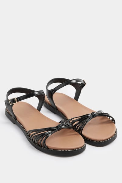 Yours Zwarte Sandalen Met Knoopdetail Van Imitatieleer In Brede Epasvormsize 38EEE