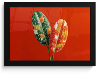 Poster in lijst - Fotolijst 30x20 cm - Posters - Bladeren - Ovaal - Mozaïek - Patroon - Posterlijst zwart - Decoratie - Wanddecoratie woonkamer - Muurdecoratie slaapkamer