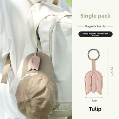 Clip de Casquette Magnétique Portable, Boucle d'Accrochage pour Sac en Cuir PU à Forte Adsorption, Outil de Rangement pour Chapeau de Voyage de la tulipe
