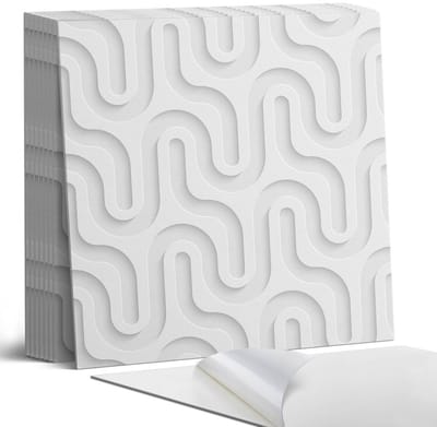 Coloray Plaktegels - Golven in 3D-lagen Portugese Tegels - 30 cm x 30 cm - Wit Plaktegels - 9 stuks - Vierkant PVC Tegels - Plaktegels Keuken - Zelfklevende Vloertegels - Vinyltegels Vloer Zelfklevend - Zelfklevende Tegels