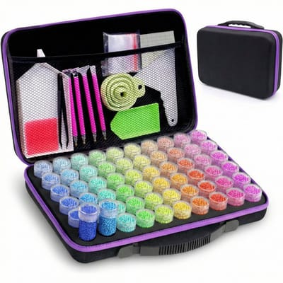 Somstyle Diamond Painting Opbergdoos - Toolbox met Pen - Opbergbox voor Kralen - Sorteerdoos met 60 x Kleine Potjes - Zwart