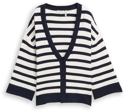 Tom Tailor - Loose fit vest met streepjesmotief - Maat XXL - white sky blue knit stripe