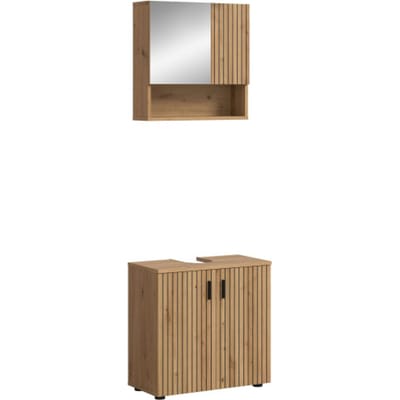 Badcombinatie Artisan Oak - Compacte 2-delige set met spiegelkast en wastafelkast - 60x180x30cm