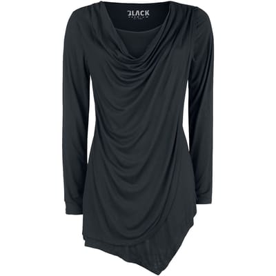 Black Premium by EMP Shirt met lange mouwen - Black Long-Sleeve Shirt with Waterfall Neckline - S tot 5XL - voor Vrouwen - zwart