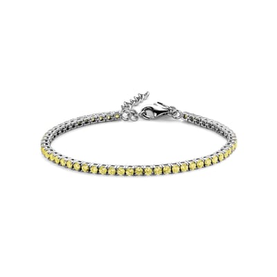New Bling 9NB-1216 Zilveren Tennisarmband met Zirkonia Steentjes 3mm - Geel - 16,5+3cm - Rhodium - Zilver