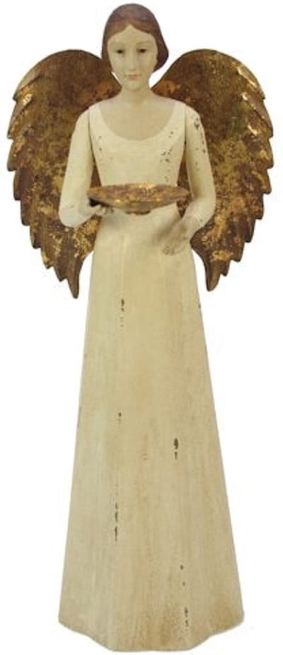 Engel Antique met schaaltje wit 15x14x36cm