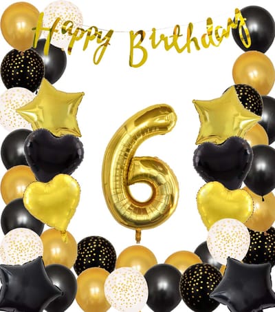 Snoes Ballonnen 6 Jaar Black Gold Dots Mega Ballon - Compleet Feestpakket Goud Zwart Stippen Cijferballon 6 - Verjaardag Versiering DIY Slinger Happy Birthday – Folieballon – Latex Ballonnen - Helium Ballonnen