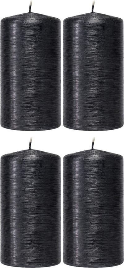 Enlightening Candles Cilinderkaars/stompkaars - 4x - zwart - 7 x 13 cm - 25 branduren - sfeerkaarsen - kaarsen - Woondecoraties