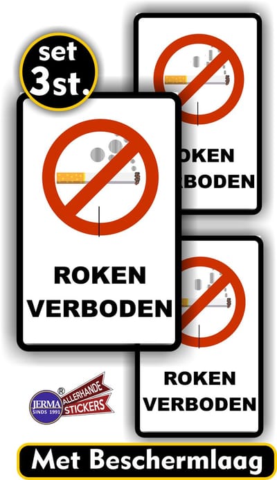 Jerma-Roken Verboden Sticker-Set 3 stuks-Binnen & Buiten–Weerbestendig