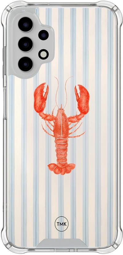 Shockproof hoesje geschikt voor Samsung Galaxy A13 4G - Kreeft - Schokbestendig - Verhoogde randen - TPU case - Extra Sterke Back Cover - Gestreept - Transparant, Blauw