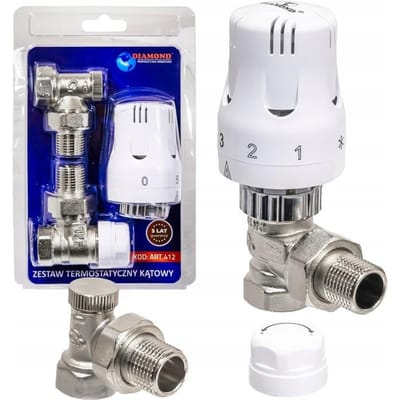 Thermostatische Radiatorkraan Set Hoek 1/2'' met Thermostaatkops en Afsluiter