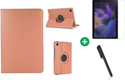 Arara Hoes Geschikt voor Samsung Galaxy Tab A8 (2021/2022) 10.5 inch draaibaar tablethoes + screenprotector - tempered glass - met stylus pen - Roségoud