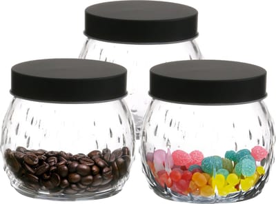 Urban Living Voorraadpot/bewaarpot Mora - 3x - 1L - glas - zwart - D13 x H13 cm