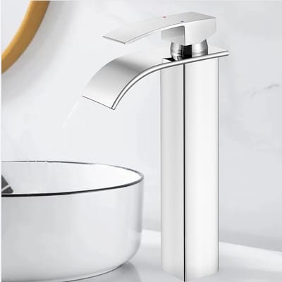 Auralum Max Wastafelkraan - Badkamerkraan - 320mm Hoge Uitloop - Watervalkraan Badkamer Kraan - Waterbesparend - RVS - Warm en Koud - Chroom