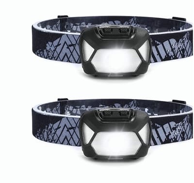 LED-koplamp, 2000 lux LED XPG-koplamp met 6 lichtmodi koplampen en rood licht, IPX4 spatwaterdichte behuizing, op batterijen werkende koplampen C500, ideaal voor camping joggen, 2 stuks