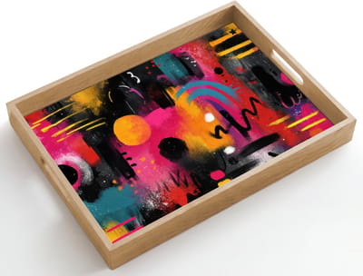 Dienblad hout 50x35 cm - Schootdienblad - Kleurvlakken - Vormen - Kleurrijk - Abstract - Borrelplank rechthoek - Plateau dienbladen