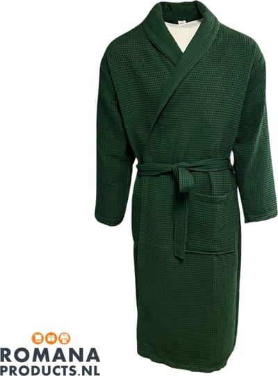 Romana Products Wafel - Badjas Ongevoerd - Groen - Maat S/M - Ochtendjas - Kamerjas - Luxe Wellness - Ademend Katoen - Duurzaam en Zacht