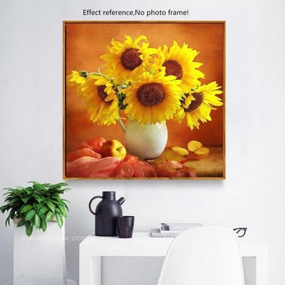 Peinture diamant tournesol, broderie complète, mosaïque ronde, image en strass 30x30CM yellow