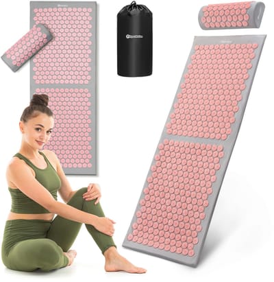 HyperMotion Acupressuurmat XL - 130cm - Spijkermat met Spijkerkussen - Incl Opberghoes – Grijs/Roze – HYP35 ACU MAT PINK